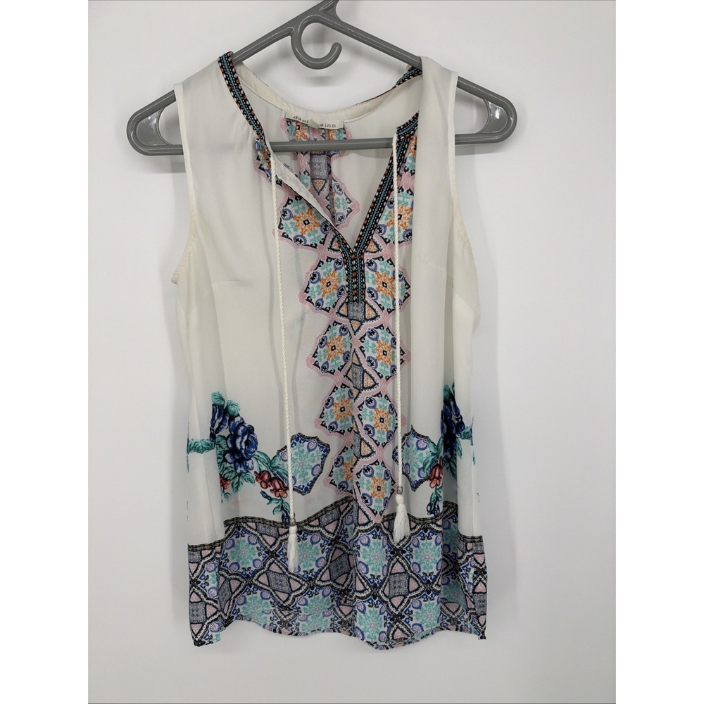 Daniel Rainn S White Boho Keyhole Tassel Tie Blouse Sleeveless
